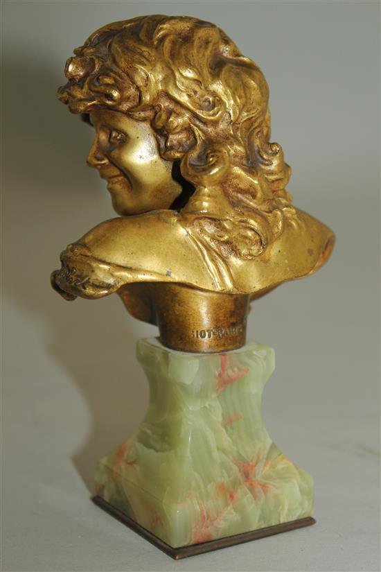 Antonin Larroux (1859-1913). A 19th century French gilt bronze bust, 7in.